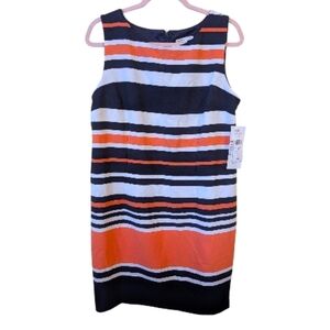 Amanda Lane Navy Coral Striped Sleeveless Dress Size 16 Petite New